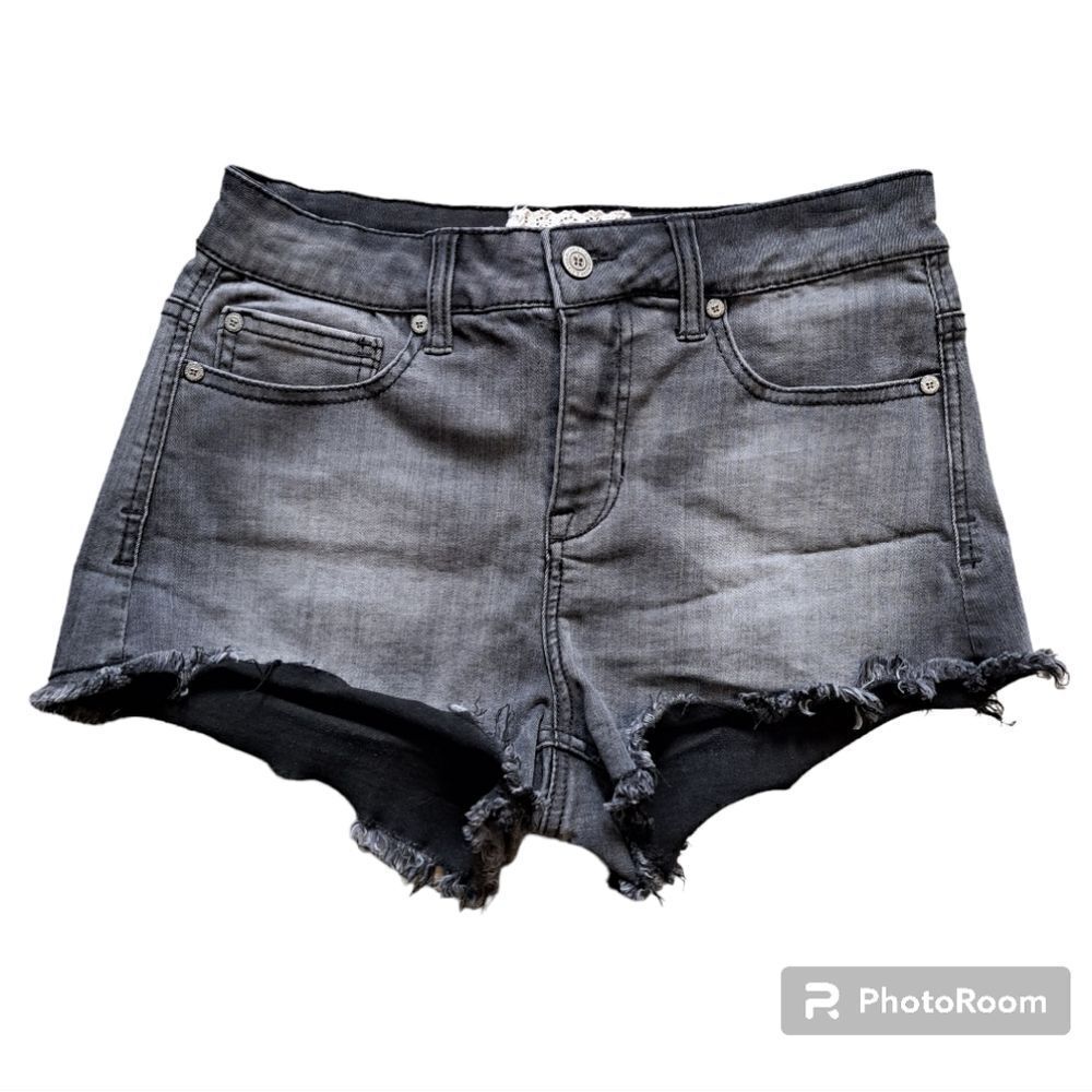 Altar'd State Distressed Henrix Raw Hem Rewash Black Summer Short Size 27
